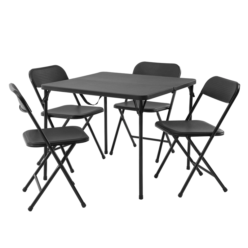 5 Piece Resin Card Folding Table and Four Folding Chairs Set, Black0