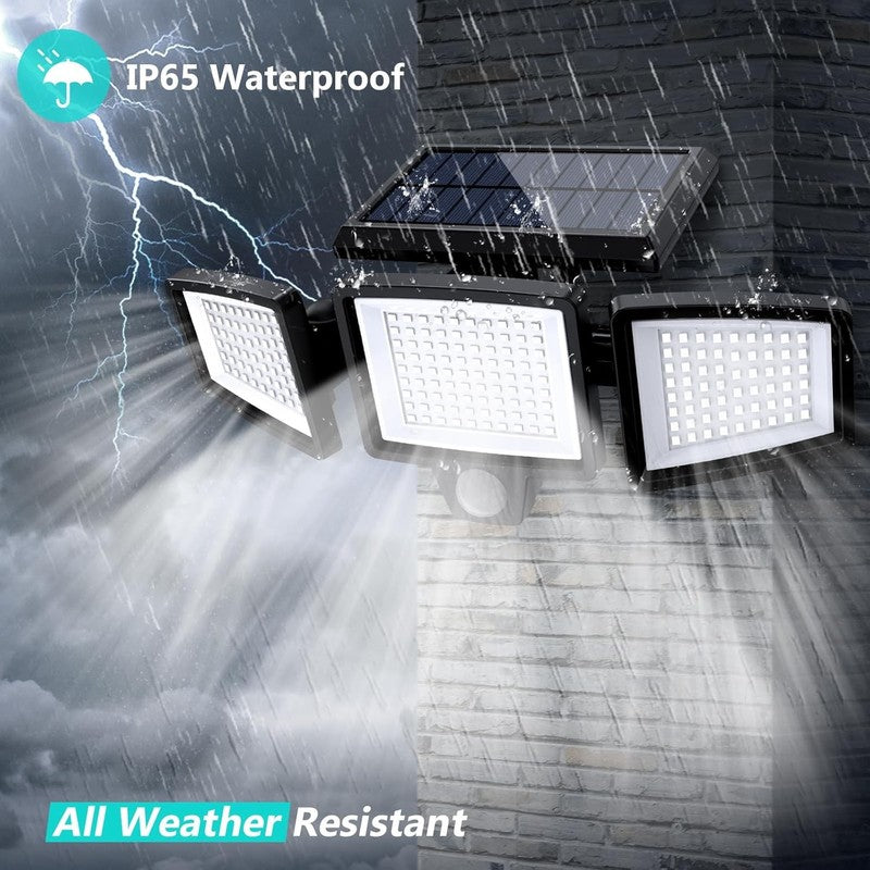 2500LM Solar Outdoor Lights with Remote, 3 Head Motion Sensor, 2 Packs6