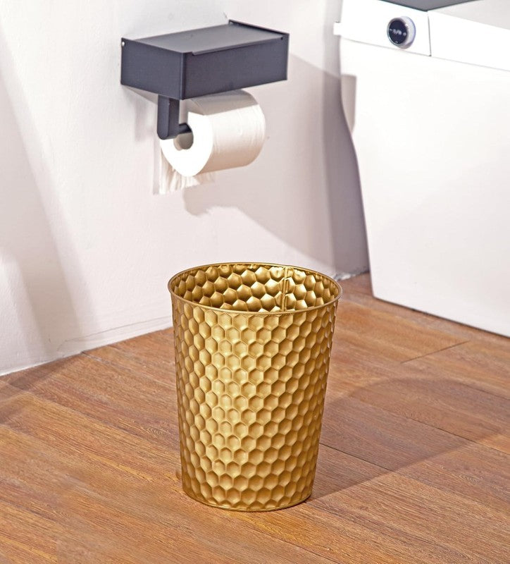 Small Metal Trash Can, Honeycomb Design, Decorative Waste Basket, Gold6