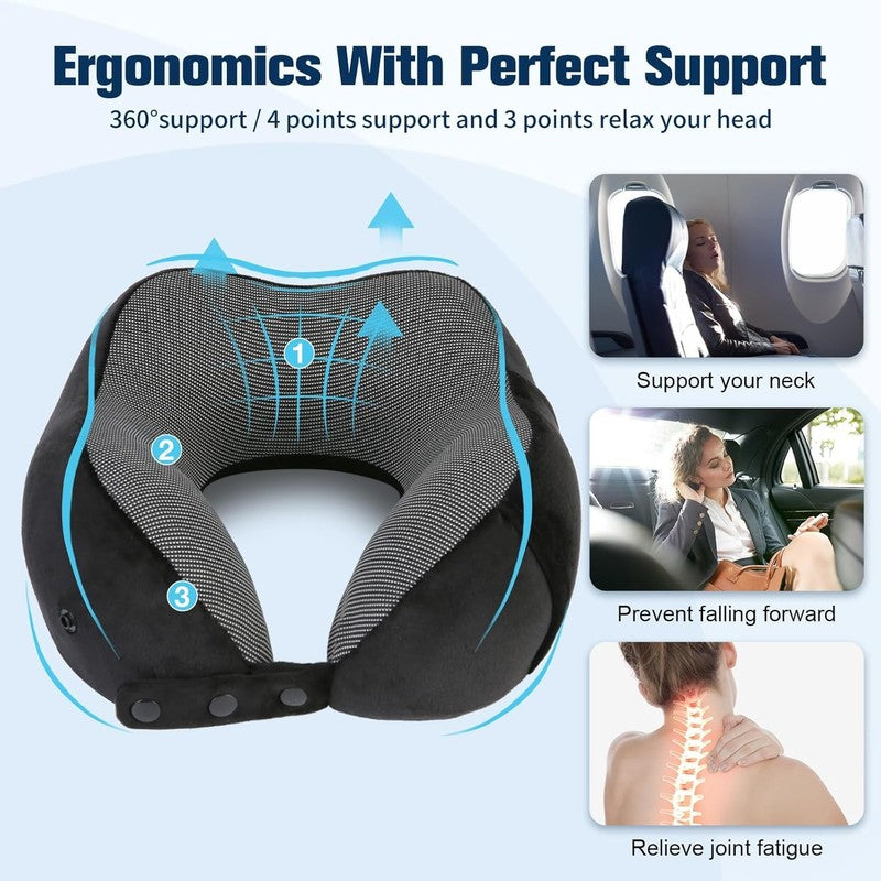 Memory Foam Travel Neck Pillow Set w/ Eye Mask, Earplugs, Bag – Airplane Use8