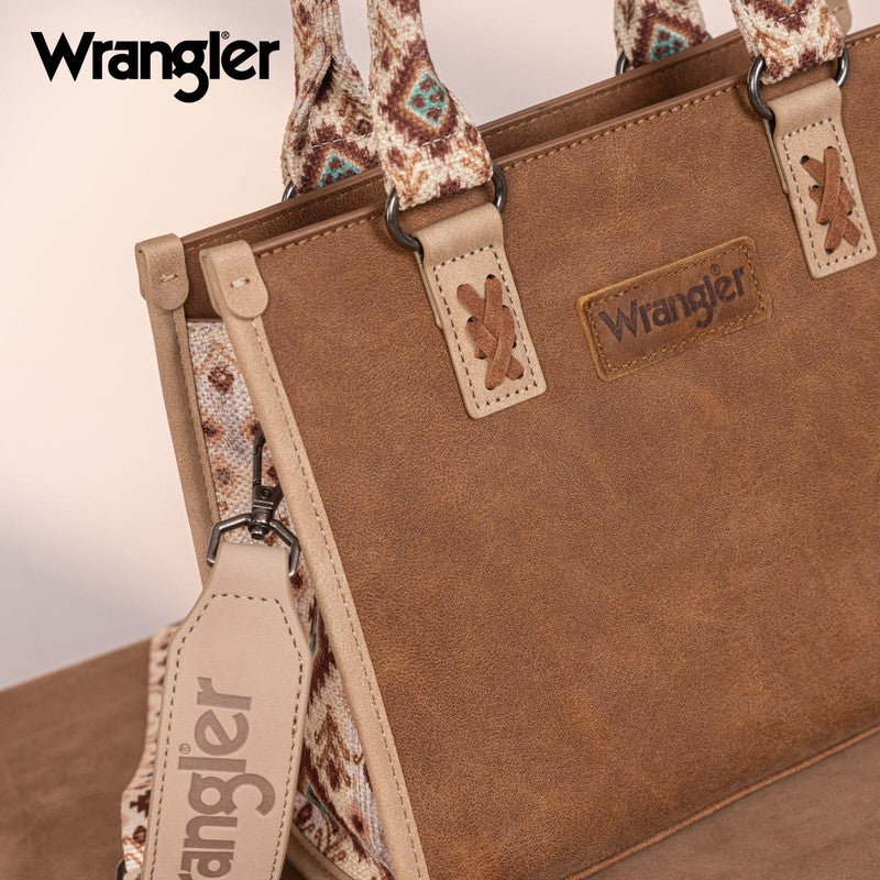 Wrangler Tote Bag Women Western Retro Top Handle Aztec Strap Handbag Brown5
