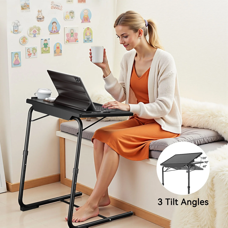 Portable TV Tray Table 6 Heights 3 Tilt Angles Sofa Desk Home Office Black6