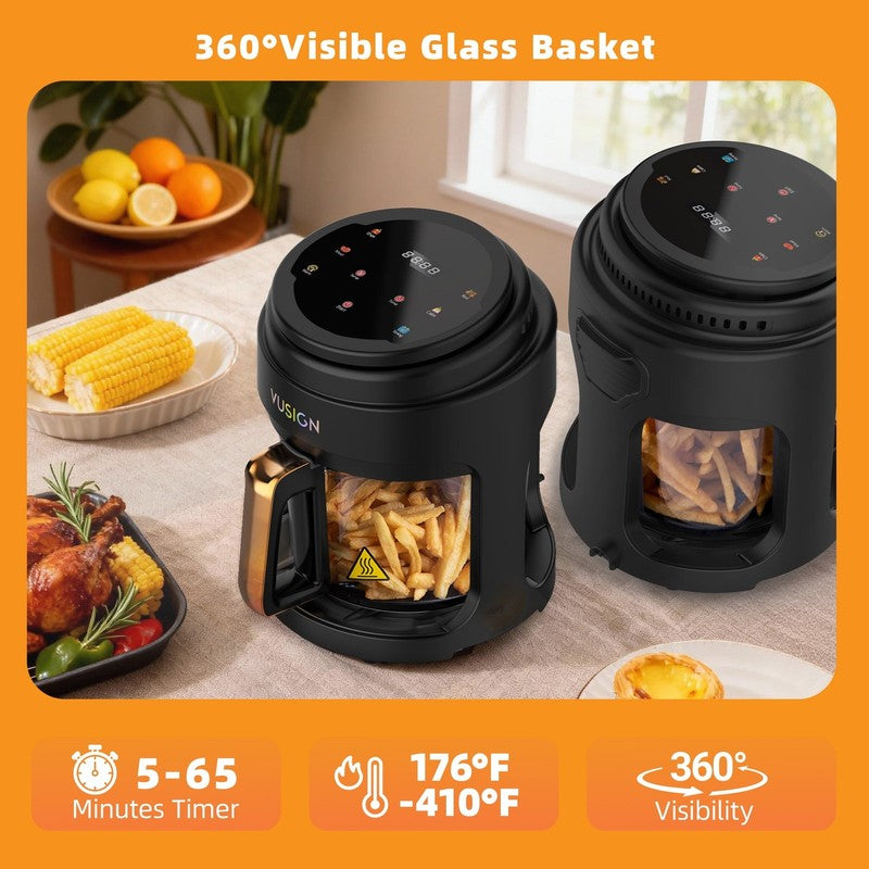 Black 5QT 1000W Digital Air Fryer Glass Pot Nonstick Dishwasher Safe3