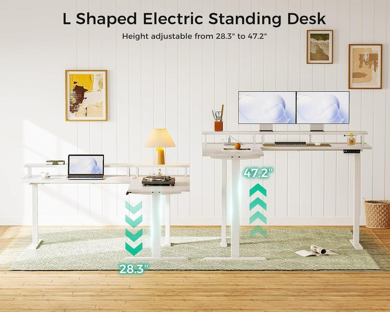 Electric L Shaped Standing Desk, 59 Inch Height Adjustable Office Desk White3