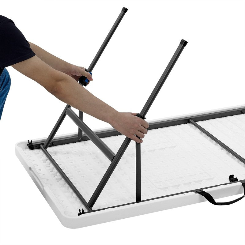 White 8 Foot Folding Plastic Table, Heavy Duty, Easy-Fold, Indoor Outdoor, Scrat2