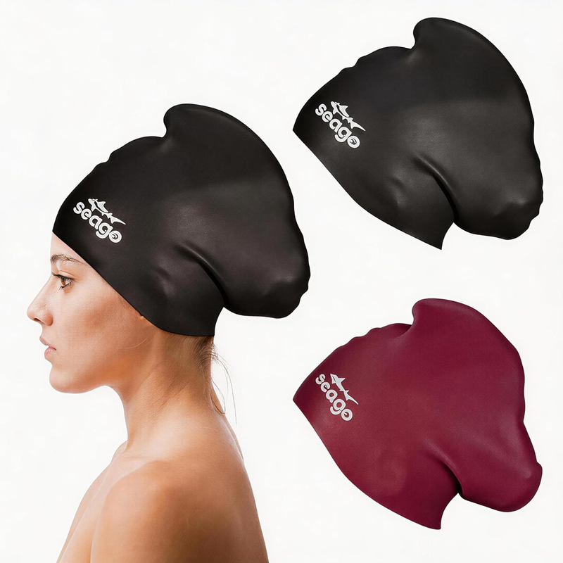 Adult Swim Caps 2 Pack Silicone Long Hair Waterproof Tear Resistant10