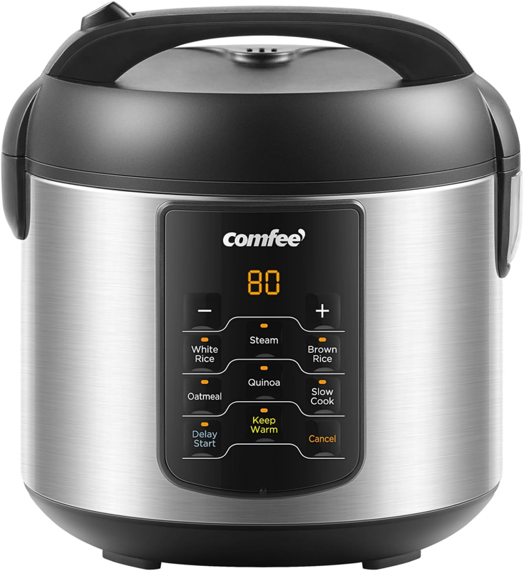 Compact Rice Cooker, 6 In 1 Stainless Steel Multi Cooker, Slow Cooker, Steamer, 7