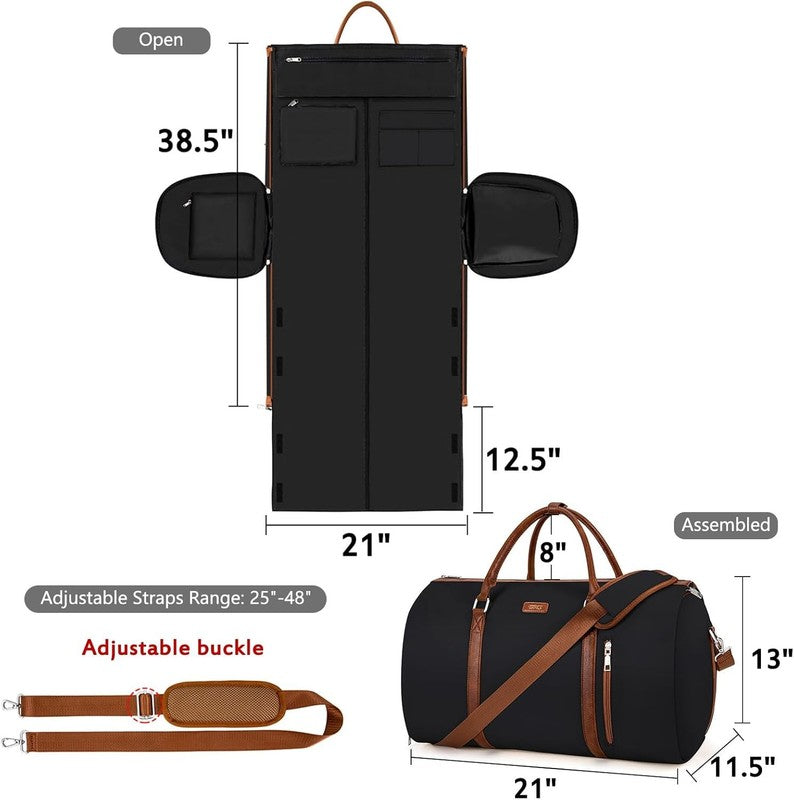 2Pc Black 2in1 Garment Duffle Bag w/ Toiletry Hanging Suit Travel Carry4