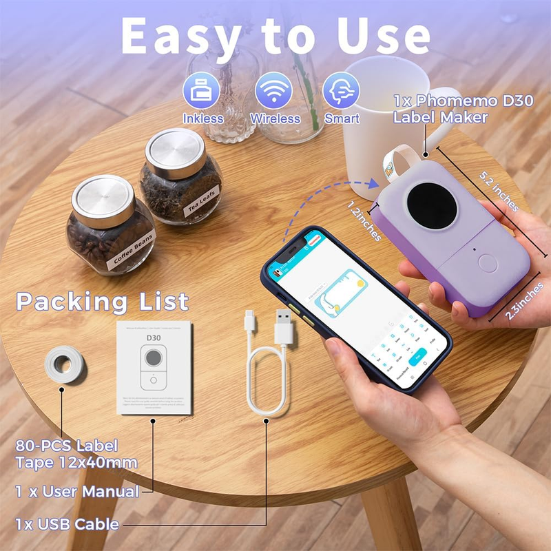 D30 Bluetooth Label Maker Mini Thermal Printer Rechargeable Portable8