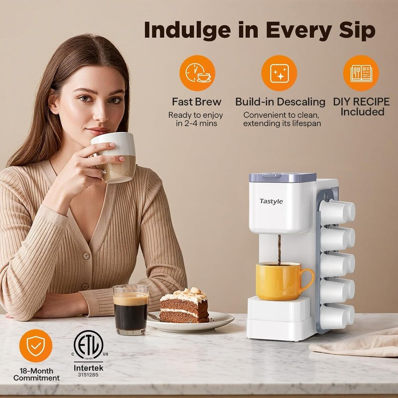 Hot & Iced Coffee Maker K Cup & Grounds w/ Magnetic Pod Holder 40oz White5