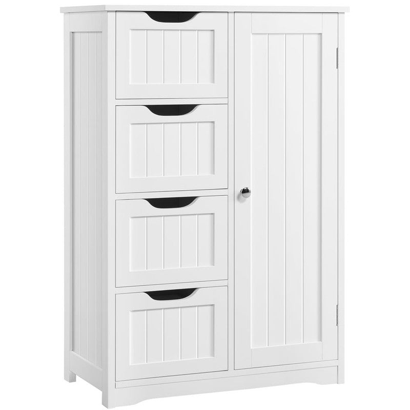 Wooden Cabinet Storage Unit with 4 Drawers & Cupboard for Bathroom, White3
