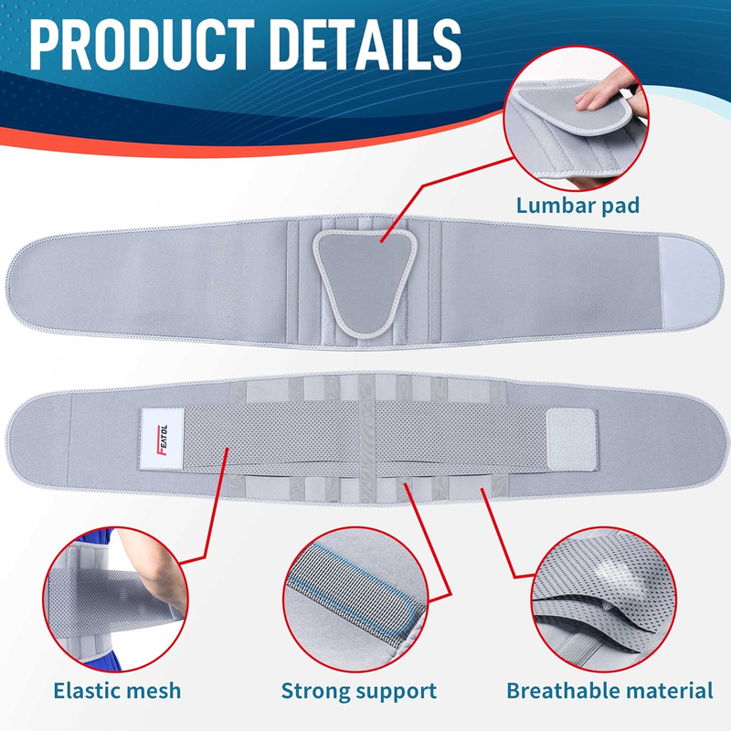 Back Brace Lumbar Support Belt Lower Back Pain Relief Breathable Gray L/XL2
