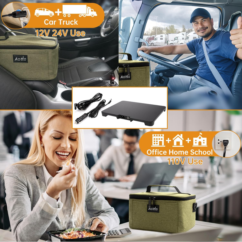 Portable Electric Lunch Box Food Warmer 12V/24V/110V Car Oven Green1