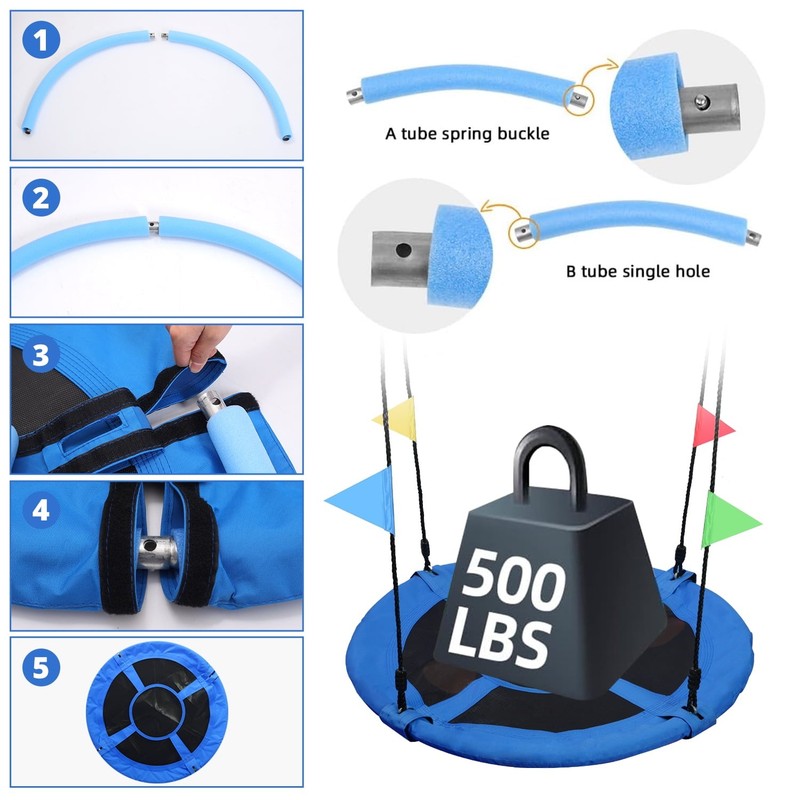 40" Saucer Tree Swing for Kids & Adults, Adjustable Rope Flying Seat, Blue2