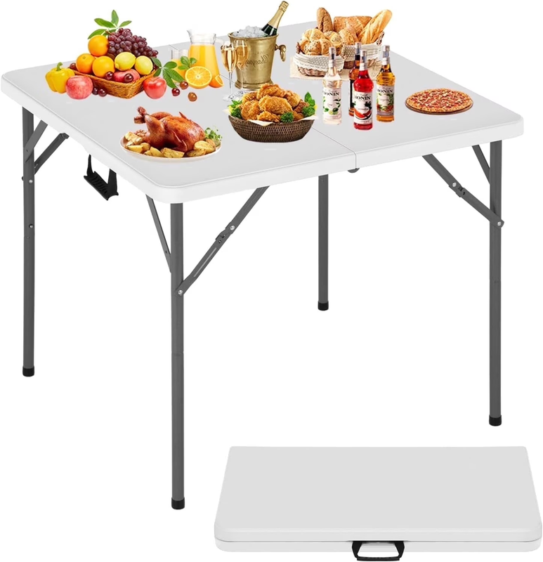 34" Square Folding Card Table with Handle, Portable Plastic Foldable Table for D9