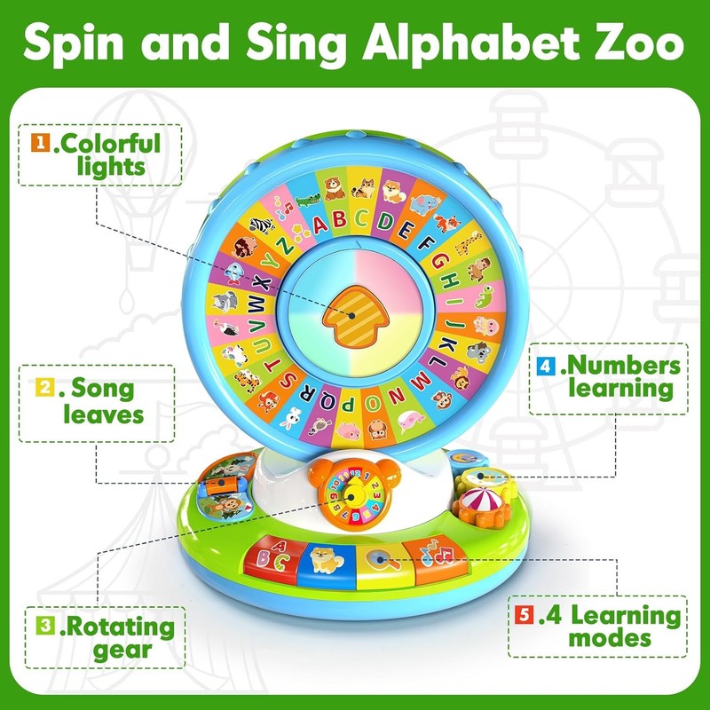 Learning Toy for Kids 1 2 3 Year Old Boys Girls, Spin and Sing Alphabet Zoo with3