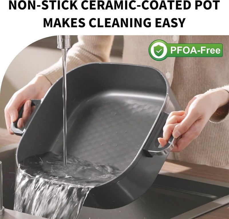6Qt Electric Skillet Nonstick Ceramic 1600W Timer 3 Settings Hot Pot4