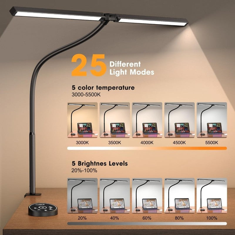 Eye-Caring LED Desk Lamp with Clamp - Adjustable 5 Color Gooseneck Light2