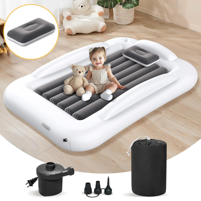 Inflatable Kids Travel Bed with Safety Bumpers, Portable Blow Up Mattress 53"10