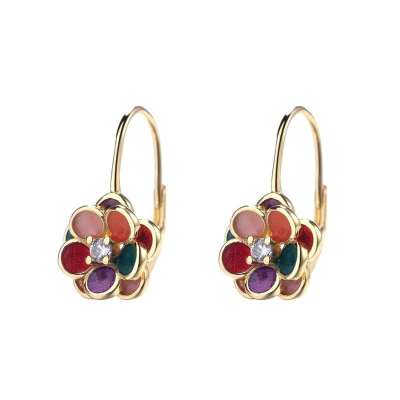 14K Gold Plated and Floral Leverback Earrings with Crystals7