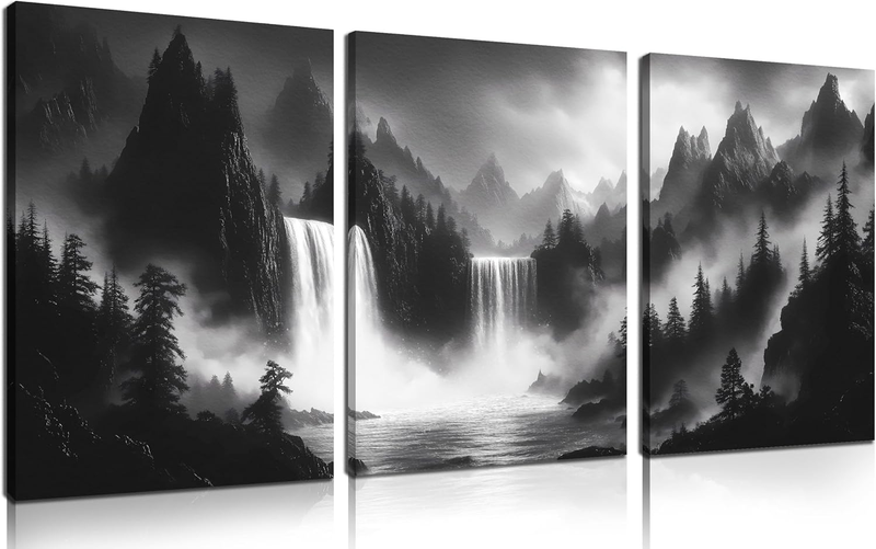 Foggy Forest 3-Piece Wall Art Set - Black & White Canvas Decor 12" x 16"8