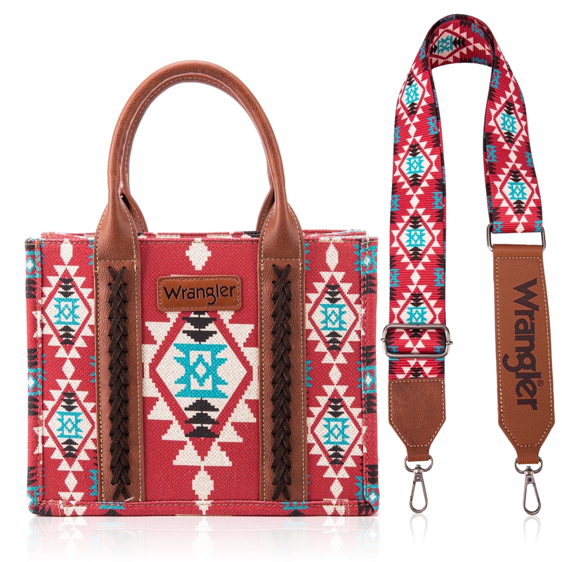 Wrangler Aztec Tote Bag for Women Boho Shoulder Purses and Handbags, Burgundy8