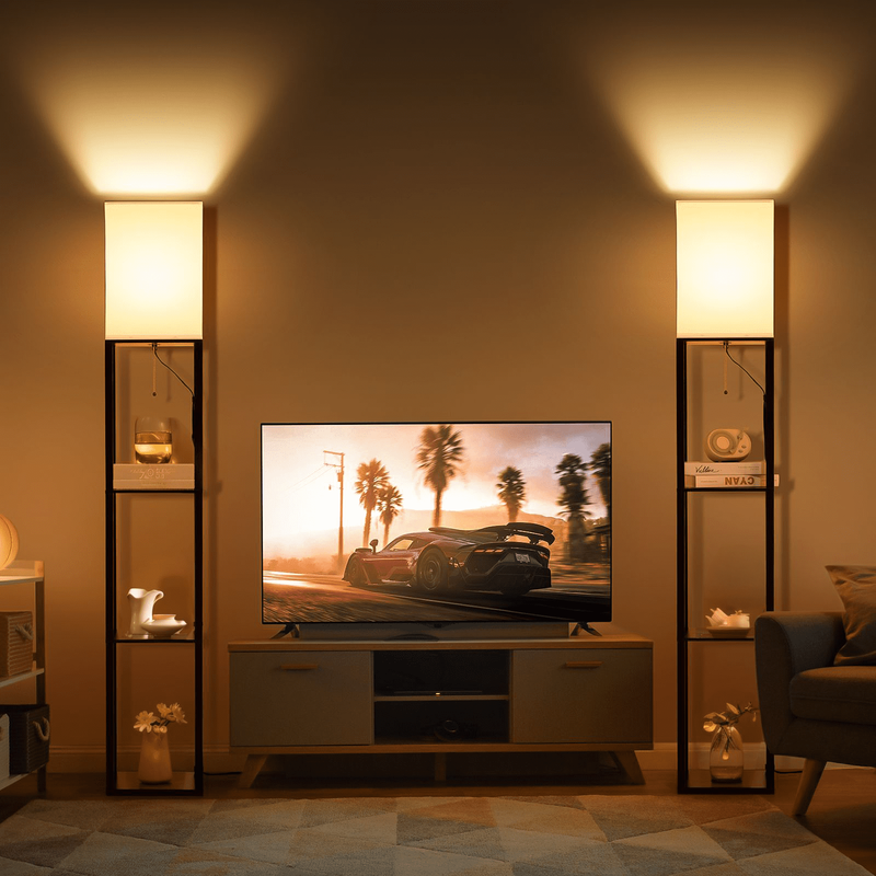 63" Black LED Floor Lamp with Shelves, Standing Lamp with Storage, UL Certified10