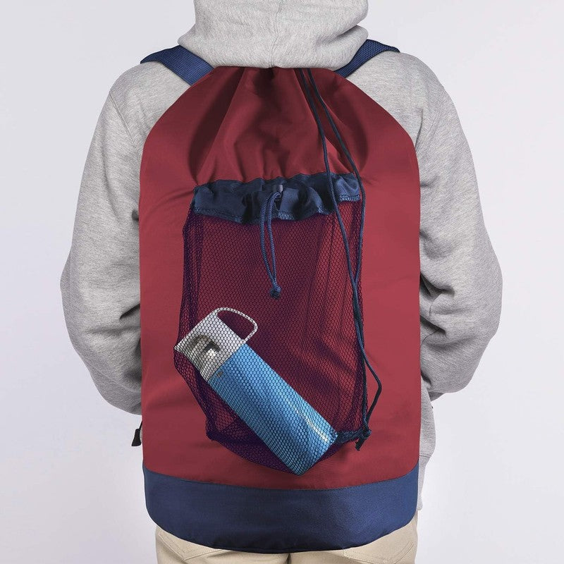 Backpack Laundry Bag with Straps & Mesh Pocket, Durable Nylon Clothes Red5