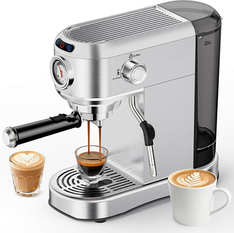 Espresso Machine, 20 Bar Compact Espresso Maker with Steam Milk Frother, Stainle8