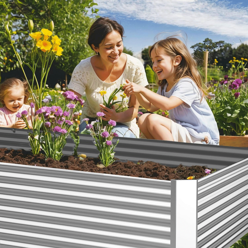 3 Pack Corrugated Galvanized Steel Raised Garden Bed Outdoor, Metal above Ground1