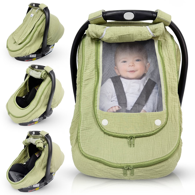 100% Cotton Muslin Breathable Infant Car Seat Cover0