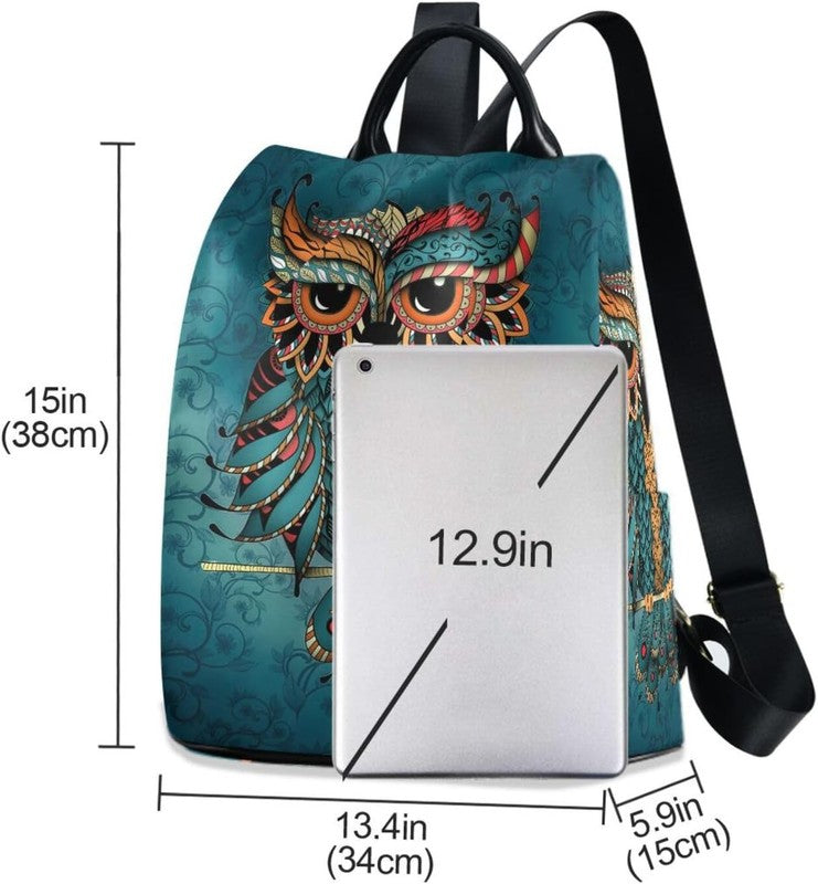 Women Owl Print Backpack Ethnic Anti Theft Fashion Shoulder Bag Backpack2