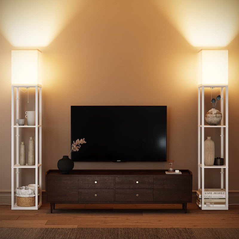 63" White LED Floor Lamp with Shelves, Modern Standing Lamp w/ Storage7