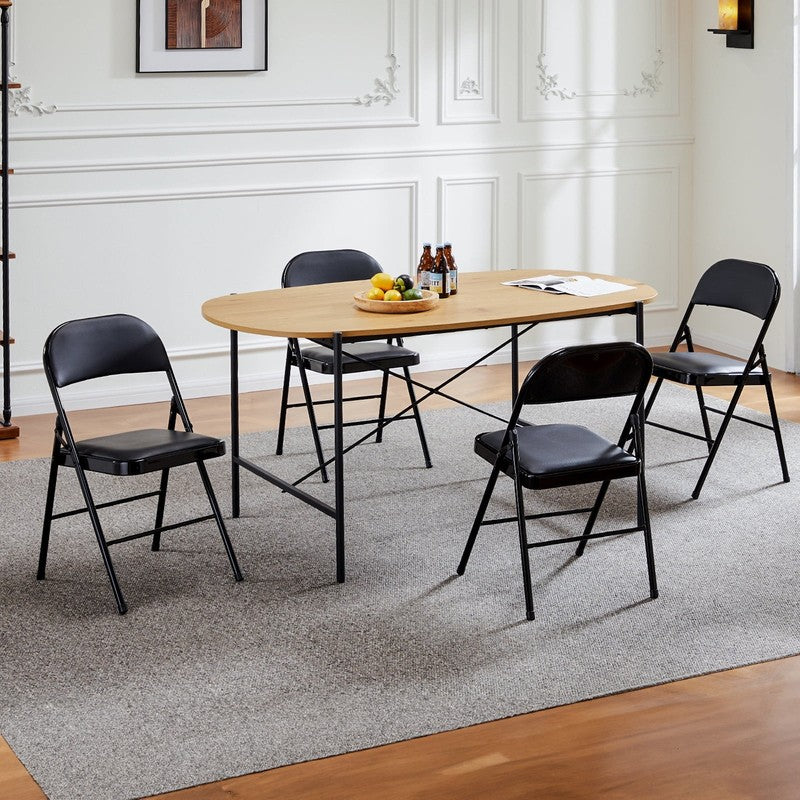 Folding Chairs 2 Pack/4 Pack, Padded PU Leather Seat, Heavy Duty,Black/Khaki7