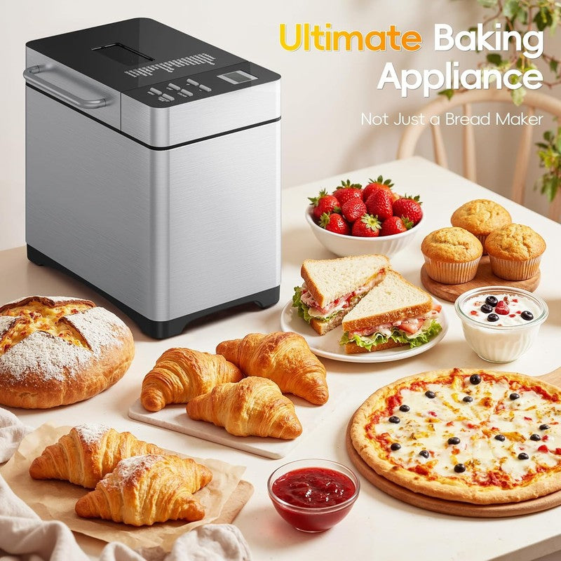 2LB Bread Maker 19-in-1 w/ Fruit Nut Dispenser Stainless Steel7