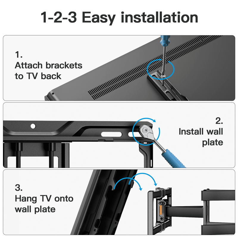 Full Motion TV Wall Mount Bracket with Tool Free Tilt for 42 90 Inch Tvs, 6 Arti8