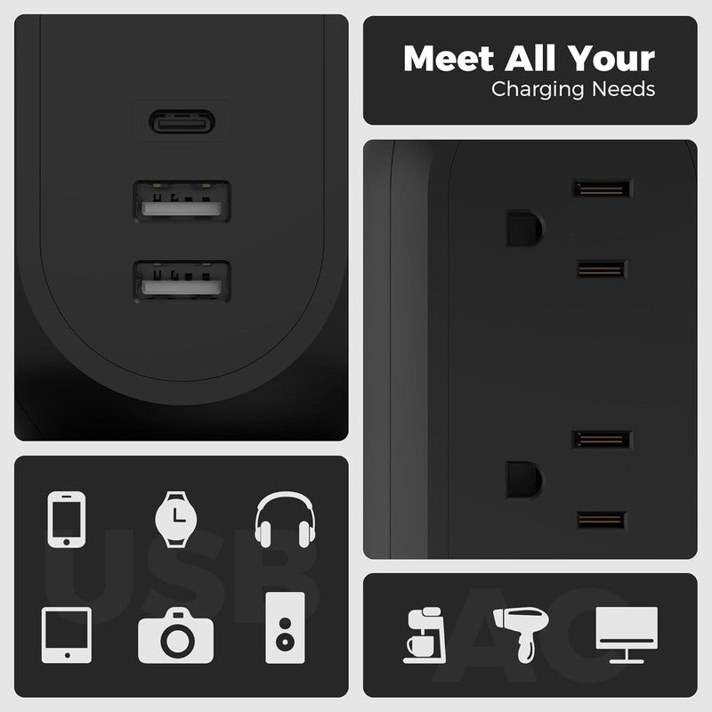 Surge Protector Power Strip Tower with 3 USB Ports 11 Outlets, 1875W/15A, Black 6