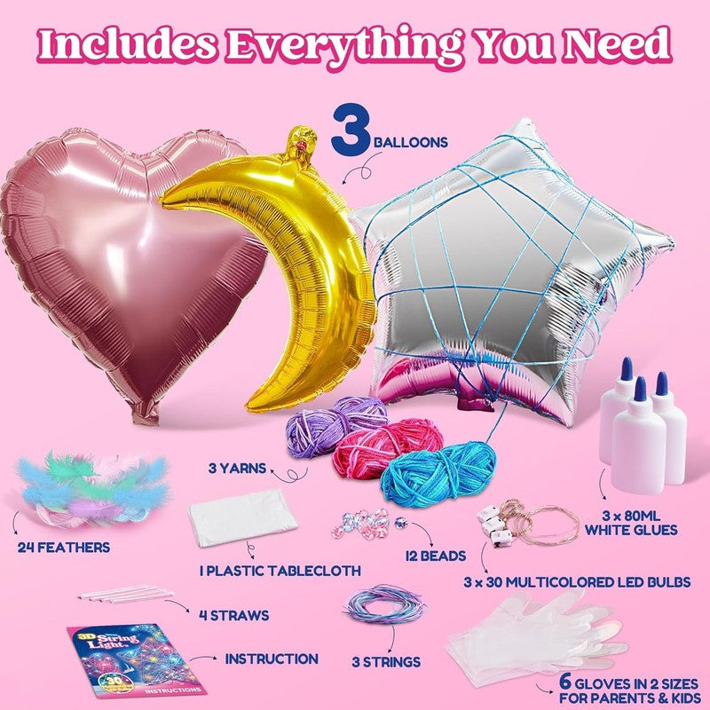 3D String Art Kit with LED Lights - Fun Craft Set for Kids Ages 8+2