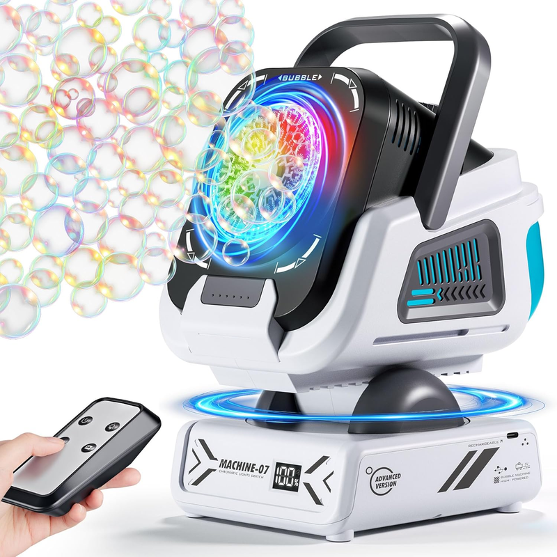 2025 Upgraded Bubble Machine with Remote Control, Automatic Rotation & RGB Light11