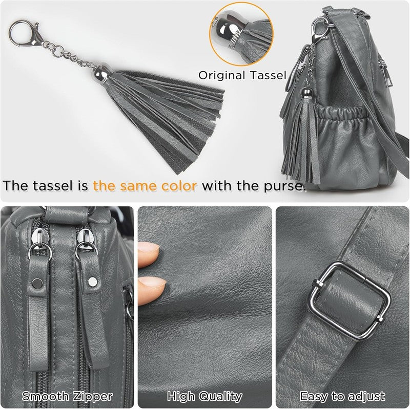 Women Crossbody Bag Tassel PU Leather Shoulder Handbag Purse Pocketbook5