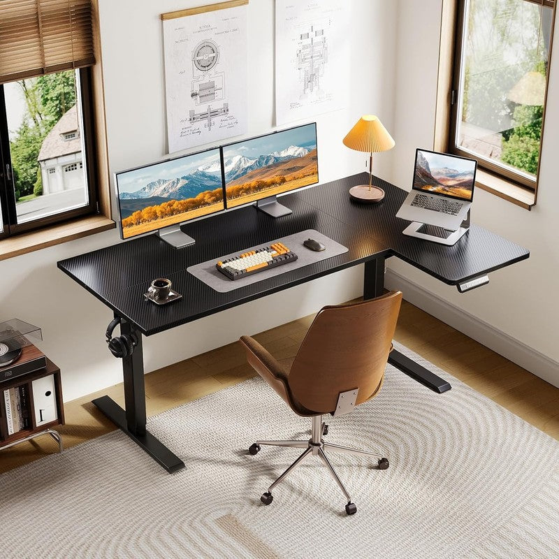 55" L Shaped Electric Standing Desk Height Adjustable Corner Black1