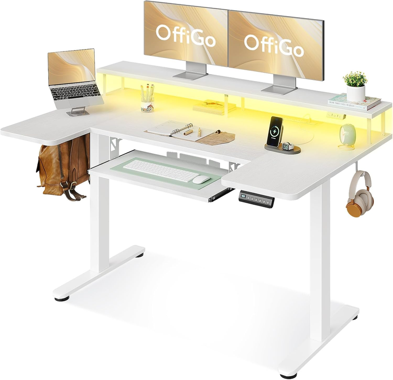 55” U-Shaped Electric Standing Desk Height Adjustable w/ Keyboard Tray White8