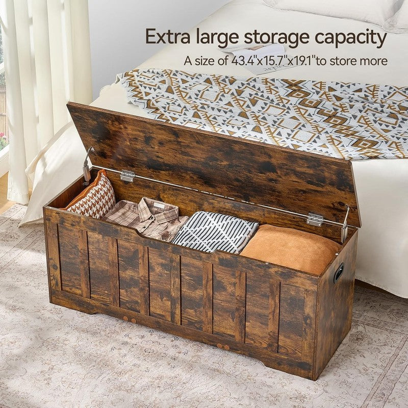 47.2'' Wooden Storage Chest Trunk Flip Top Bench Shoe Storage Rustic Brown4