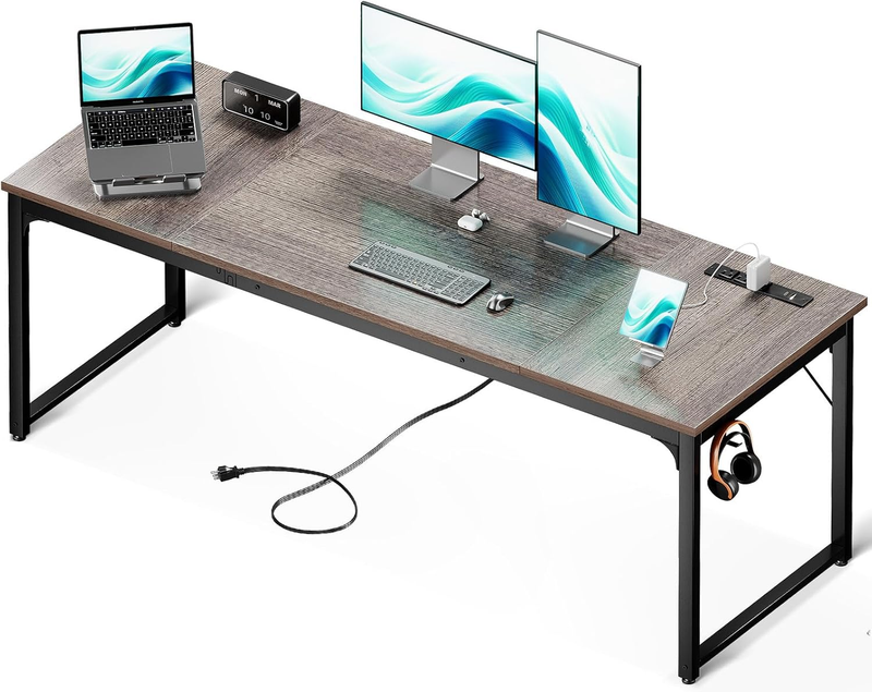 71x24 Computer Desk w/ USB Ports Large Office Study Writing Desk Grey Oak0