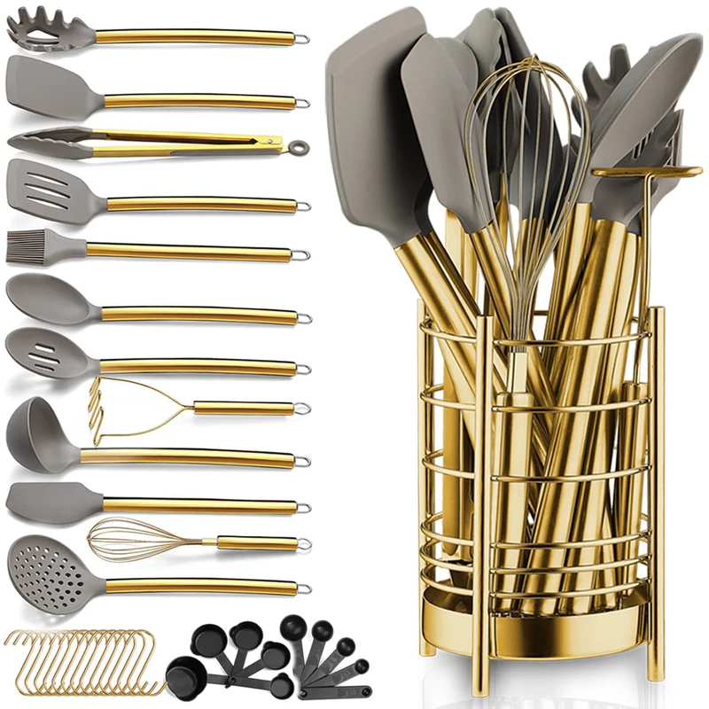 Gold 38 Pieces Silicone Kitchen Utensils Set with Sturdy Stainless Steel Utensil9