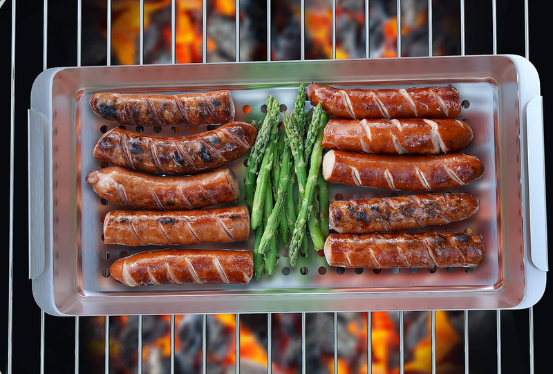 BBQ Vegetable Grill Basket Set 3 Stainless Steel Baskets w/ Drip Tray Handle5