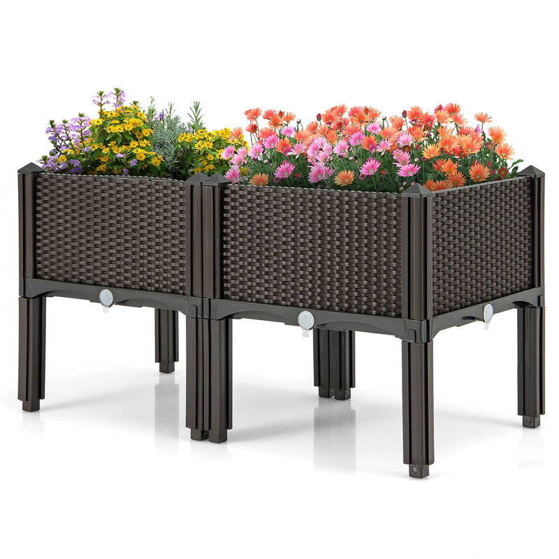 Elevated Plastic Raised Garden Bed Planter Kit for Flower Vegetable Grow 2 Set9
