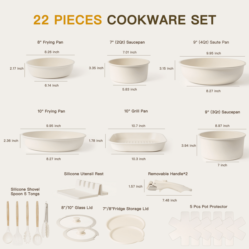 22 Piece Pots and Pans Set Non Stick, Cookware Set with Detachable Handles, Oven8