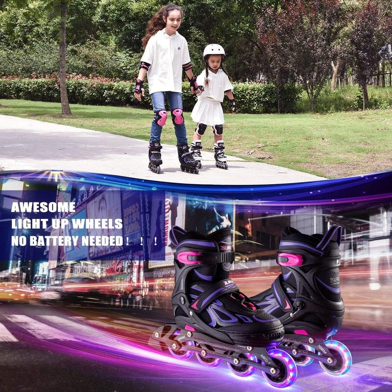 Vinal Girls Adjustable Flashing Inline Skates, All Wheels Light Up, Fun Illumina6