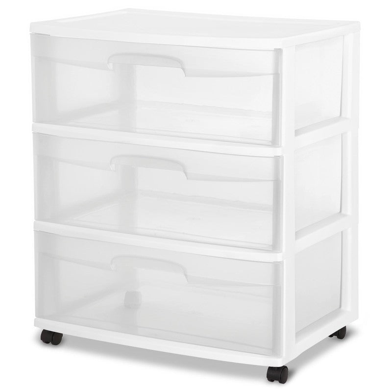 Wide 3 Drawer Cart, Clear Plastic Storage Drawers, Wheels Included, White8
